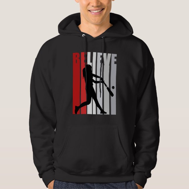 Veste À Capuche Red Womens Believe Baseball Motivational Softball  (Devant)