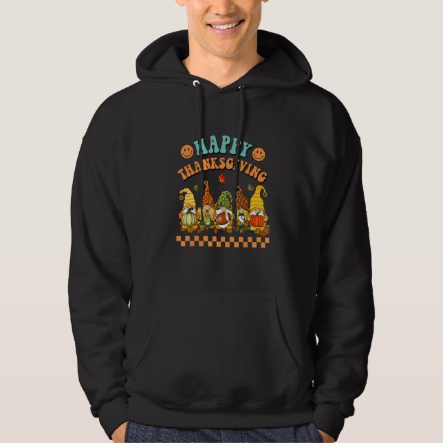 Veste À Capuche Retro Groovy Happy Thanksgiving Fall Gnomes Pumpki (Devant)