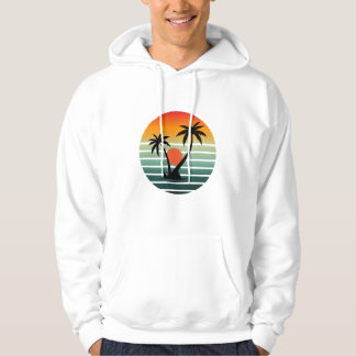 Veste À Capuche Retro Tropical Sunset with Palm Trees