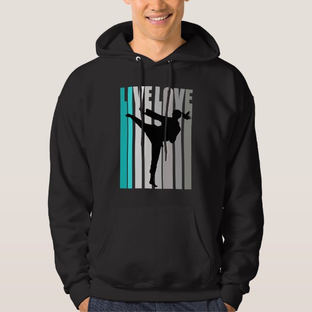 Veste À Capuche Retro Turquoise Live Love Karate Coach Womens Colo (Devant)