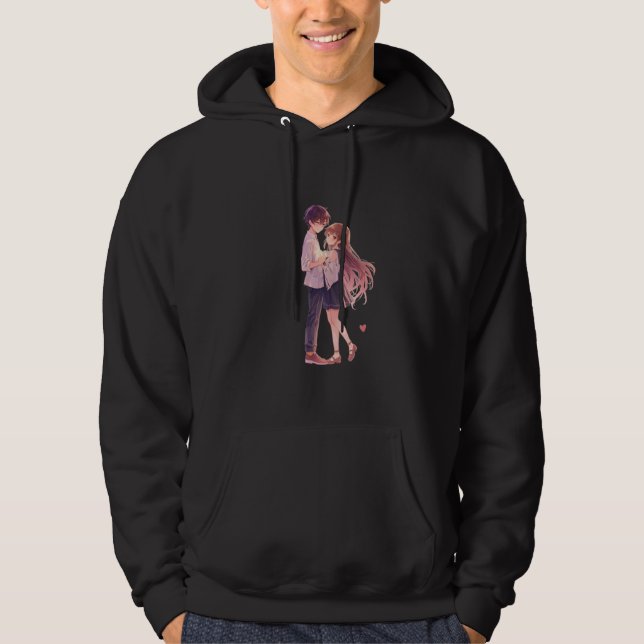 Veste À Capuche Romantic Anime Couple - Cute Aesthetic Lovers Art  (Devant)