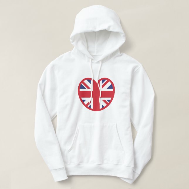 Veste À Capuche Royaume-Uni Union Jack Flag Heart (Design devant)