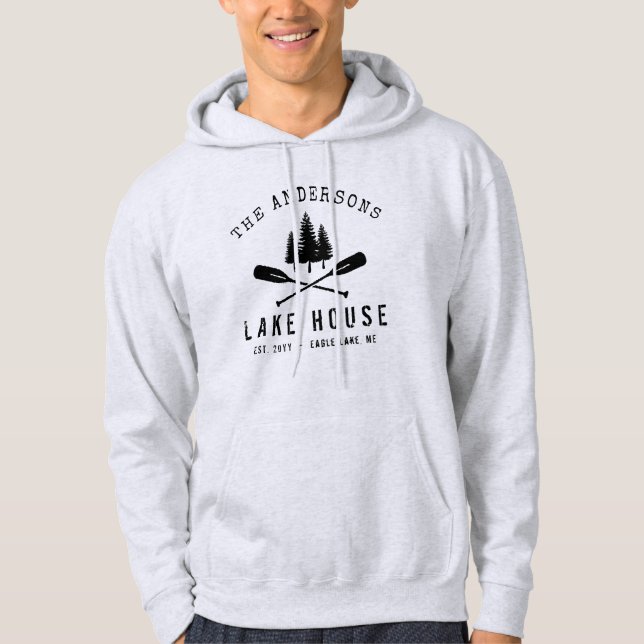 Veste À Capuche Rustic Lake House Boat Oars Trees Nom de famille (Devant)