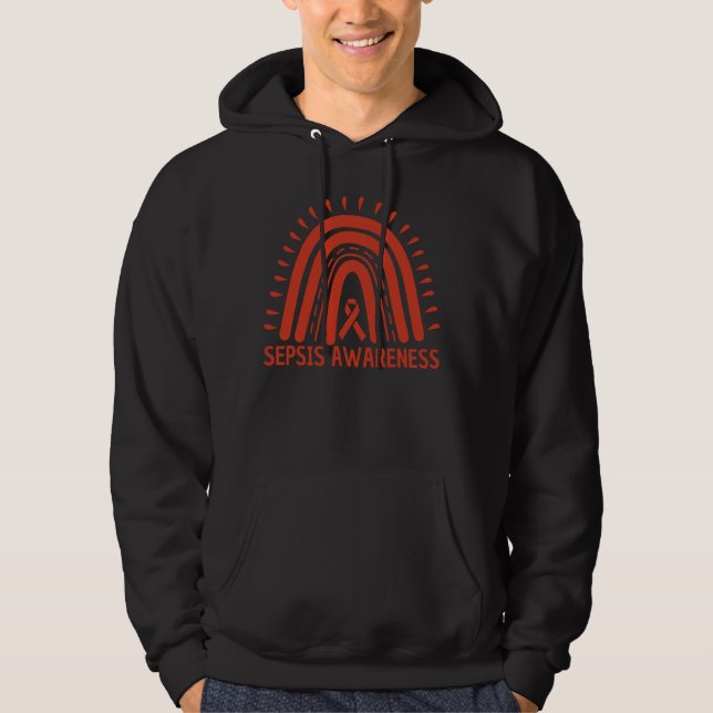 Veste À Capuche Sensibilisation au sepsis Ruban rouge arc-en-ciel. (Devant)
