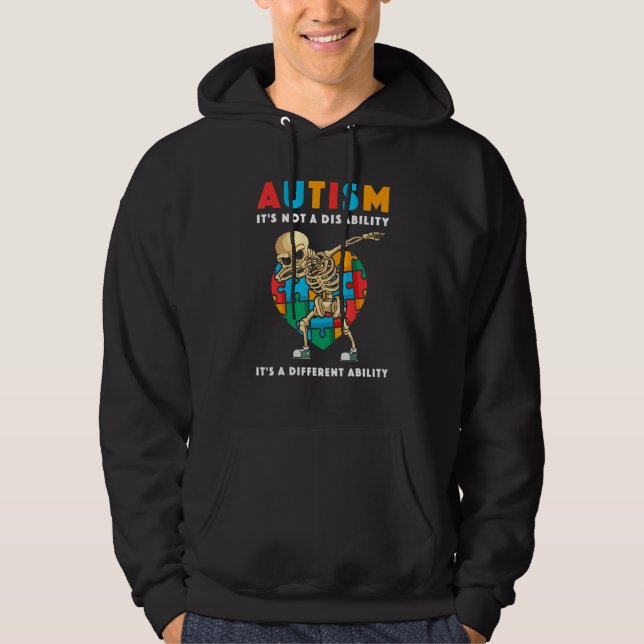 Veste À Capuche Sensibilisation sur l'autisme jour Dabbing Skeleto (Devant)