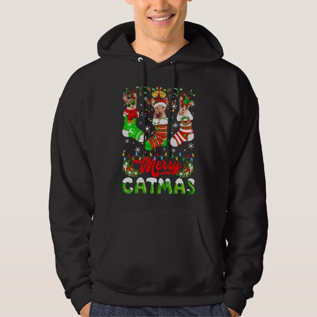 Veste À Capuche Sphynx Chat Noël Santa Hat Écarf Vacances Mignonne (Devant)