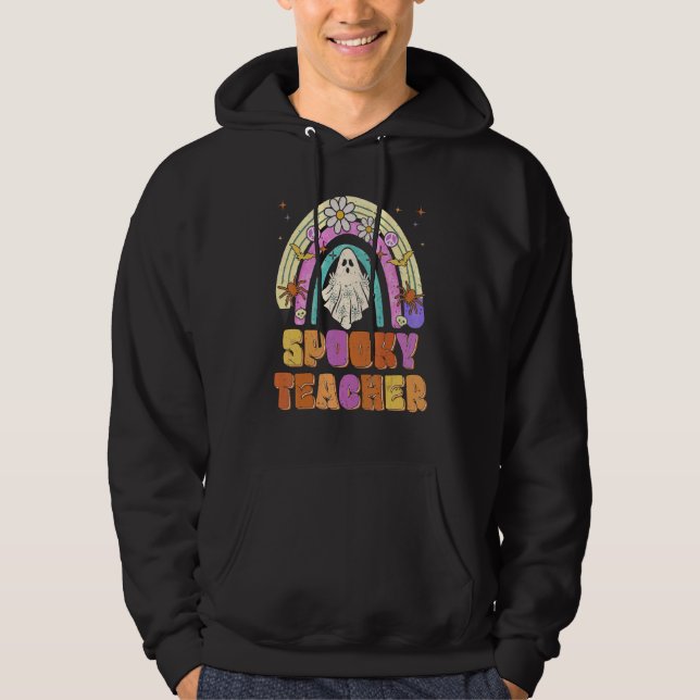 Veste À Capuche Spooky Teacher Retro Spooky Floral Ghost Hippie Ha (Devant)