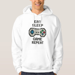 Veste À Capuche Sweatshirt Eat Sleep Game Repeat – Gamer Pixel Rét