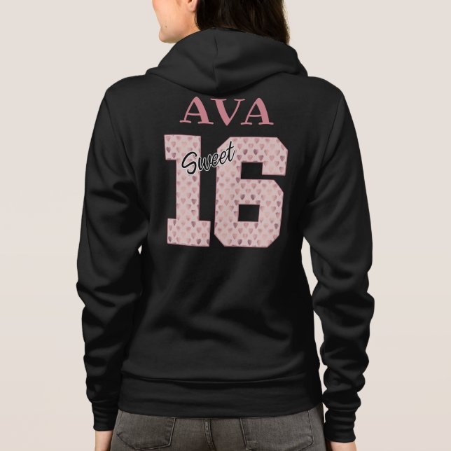 Veste À Capuche Sweet 16 Anniversaire fille Rose Typographie coule (Dos)