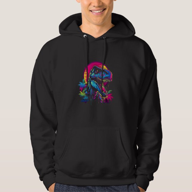 Veste À Capuche T Rex Vaporwave Synthwave Retro 80s Aesthetic Chil (Devant)