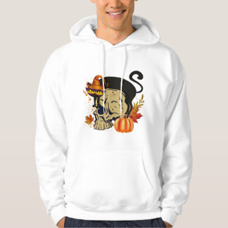 Veste À Capuche T-shirt Chat noir et squelette humain Halloween