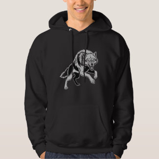 Veste À Capuche T-shirt d'art de loup de ligne blanche minimaliste