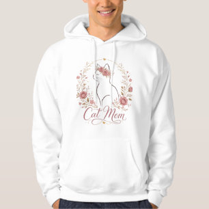 Veste À Capuche T-Shirt Élégant Chat Maman Couronne Florale