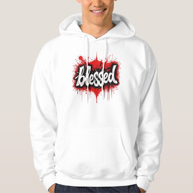 Veste À Capuche T-shirt en noir & rouge gras "béni" (Devant)