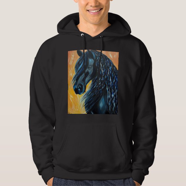 Veste À Capuche Tableau de Cheval Noir (Devant)