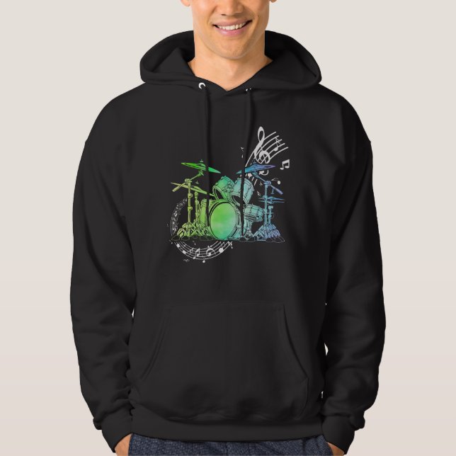 Veste À Capuche Tambour Aquarelle Drummer Musicien Drummer (Devant)