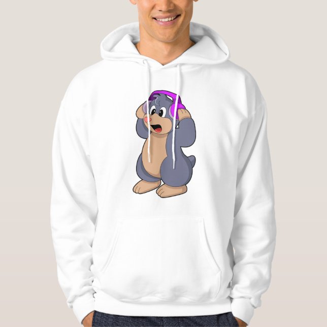 Veste À Capuche Taupe à la musique avec casque (Devant)