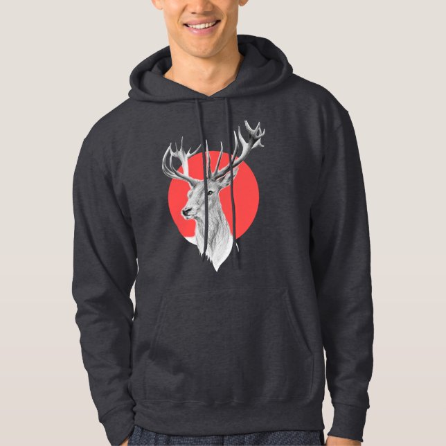 Veste À Capuche Tête de cerf Dessin de cerf Cercle rouge Art anima (Devant)