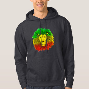 Veste À Capuche Tête de lion Rasta rouge jaune vert dessin Jamaïqu