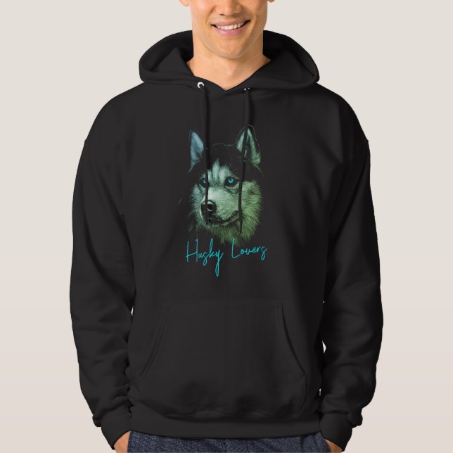 Veste À Capuche Tête de portrait Husky Sibérien Avec Yeux Bleus (Devant)
