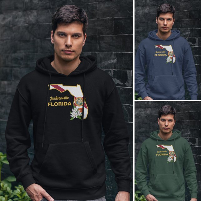 Veste À Capuche Texte personnalisé Floride Drapeau & Fleur Orange  (Créateur téléchargé)