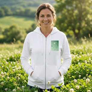 Veste À Capuche Tourbillons Floraux Verts et Fleurs Blanches