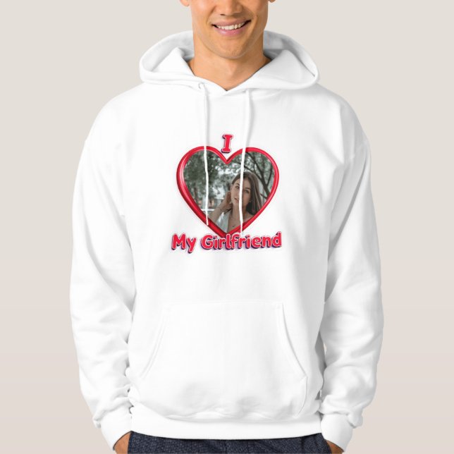 Veste À Capuche Trendy I Love My Girlfriend Red Heart Photo person (Devant)