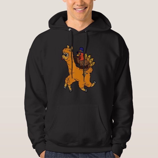 Veste À Capuche Turkey Riding Llama Thanksgiving Day Animal Fall A (Devant)