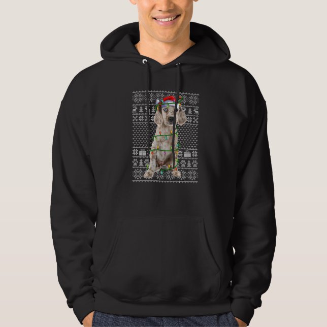 Veste À Capuche Ugly Xmas Sweater Style Santa English Setter Dog C (Devant)