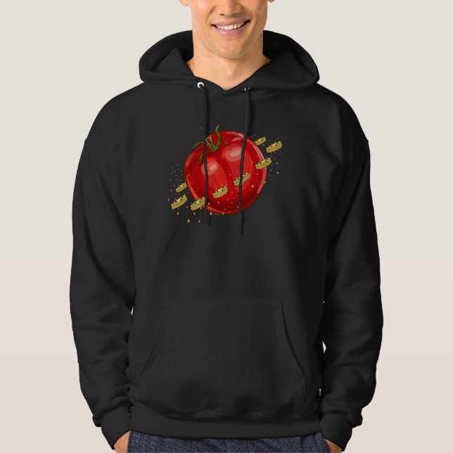 Veste À Capuche Une planète tomate avec des pizzas qui l'entourent (Devant)