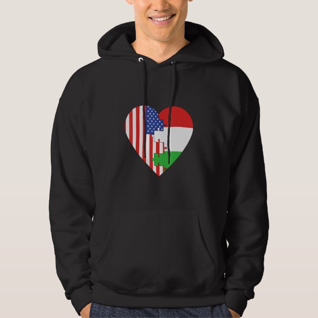 Veste À Capuche USA and Hungary Flags Heart (Devant)