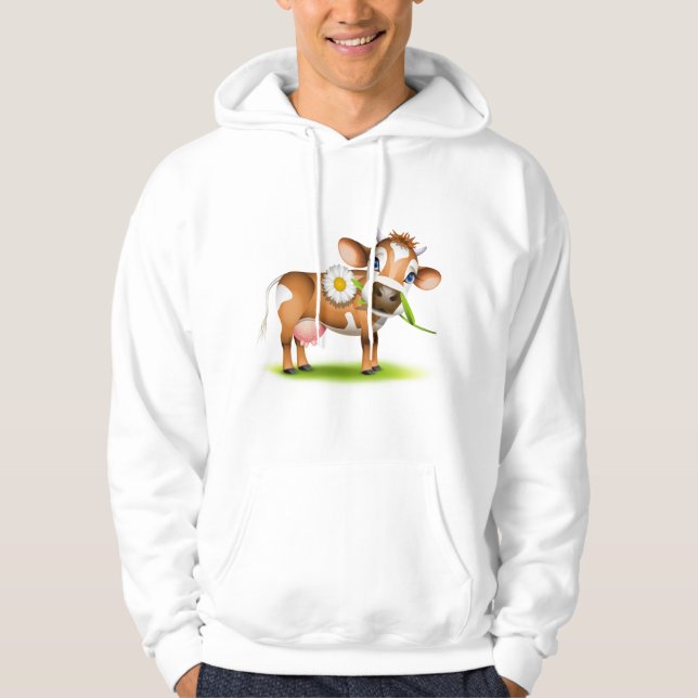 Veste À Capuche Vache laitière au dessin mignonne avec fleur et he (Devant)