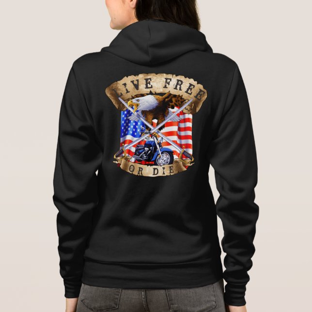 Veste À Capuche Vivre libre ou mourir, patriote de moto, aigle, (Dos)