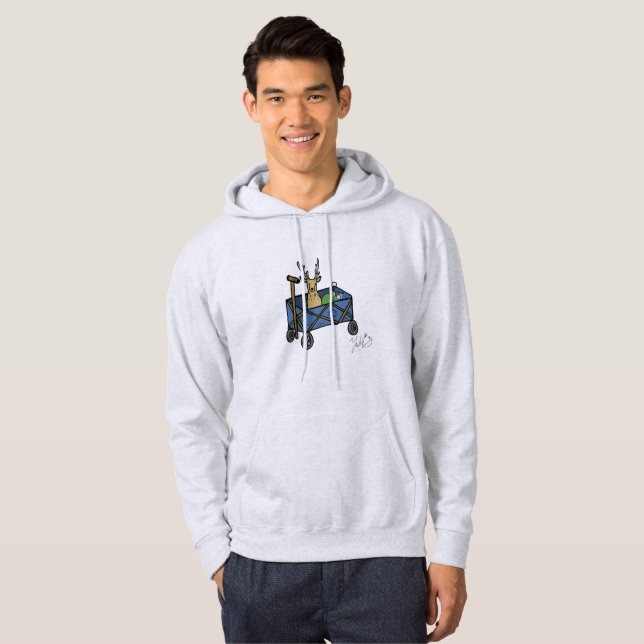 Veste À Capuche Whimsical Deer Camping Hoodie – “Deer in a Wagon”  (Devant entier)