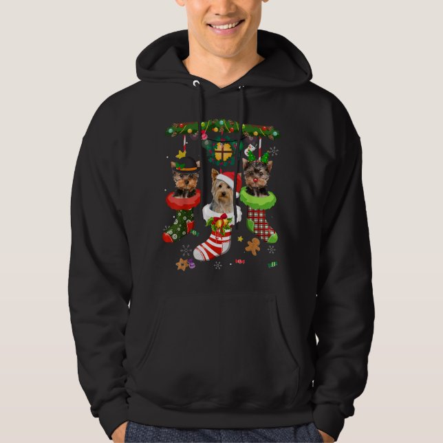 Veste À Capuche Yorkie En Chaussettes Noël Noël Noël Chapeau Noël  (Devant)
