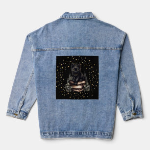 Veste de chat noir design avec étoiles et fleurs