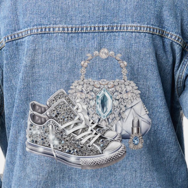 Veste Denim Basket Glam pour femmes (Diamond sneaker denim jacket.)