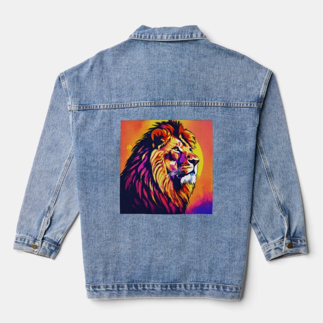 Veste Denim conçue pour Lion géométrique pour femm (Verso)