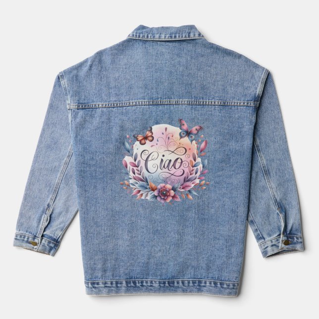 Veste Denim de papillon d'aquarelle Ciao (Verso)