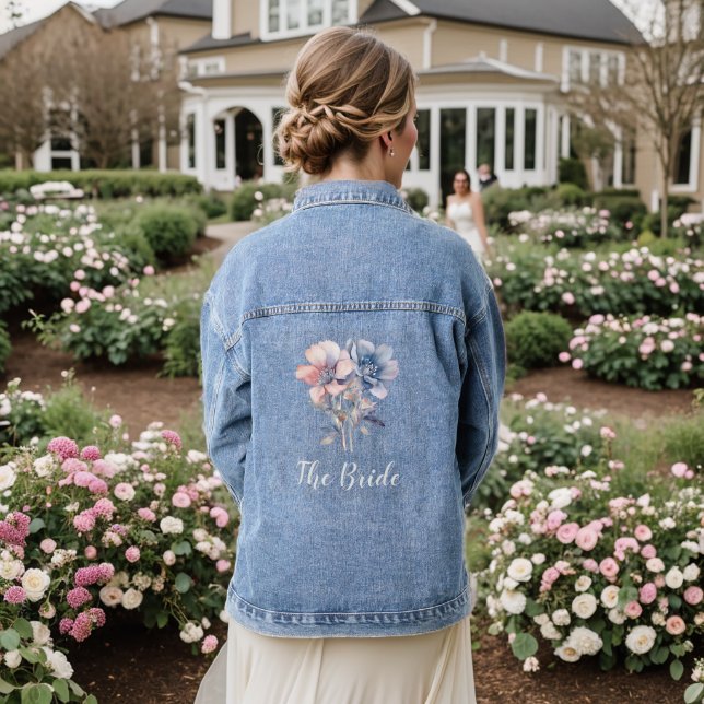 Veste Denim Fleurs Rose Bleu Bride (Mariage Retour)