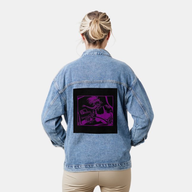 Veste denim pour femmes noires pourpres de Biker C (Modèle)