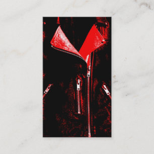Veste en cuir rouge carte de visite noir