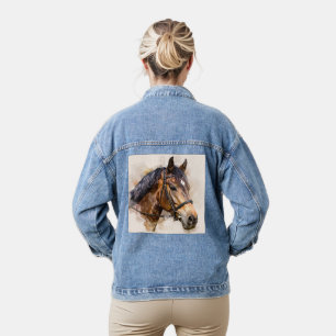 Veste en jean à tête de cheval majestueuse