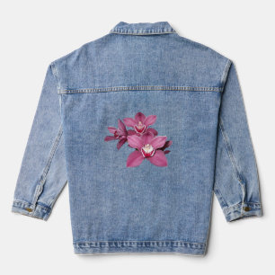Veste en jean aux Cymbidium Orchidées Roses