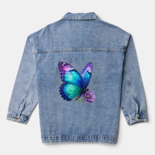 Veste en jean fleurie papillon