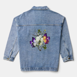 Veste en jean graphique Rose blanche et Papillon e