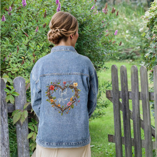 Veste en jean personnalisée Fleur Cœur pour Maman