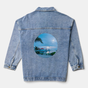 Veste en jean Tropical Oasis : Palmiers et station
