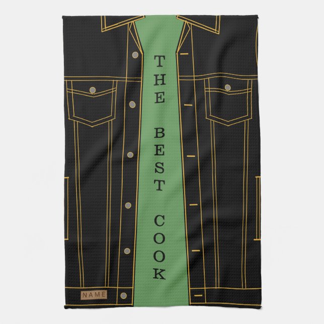 Veste Jeans Noir Drôle serviette de cuisine Texte  (Vertical)
