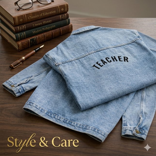 Veste personnalisable avec le texte ENSEIGNANT (Customizable TEACHER Text Statement Denim Jacket)